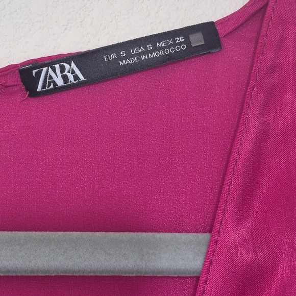 Zara Fuchsia Satin Wrap Dress - Picture 2 of 5